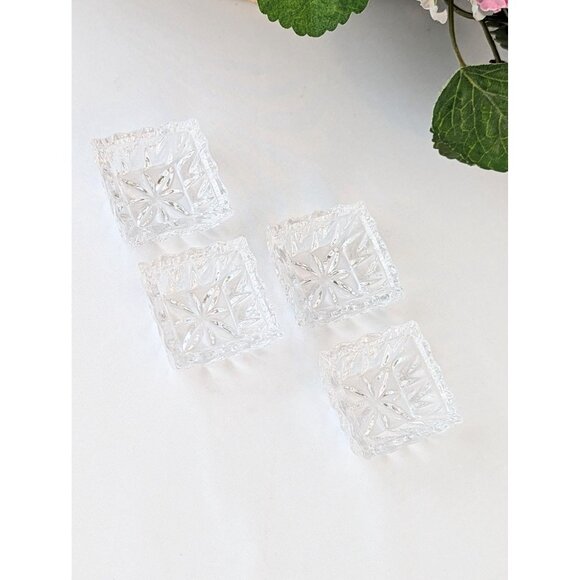 Antique 2" Square Cut Crystal Salt Cellars Set of 4 Cut Glass Spice Dishes Dips - Picture 3 of 8